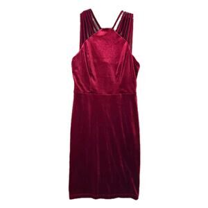 Grace Karin Red Velvet Mini Dress Sz M Bodycon Cocktail Cinched Strappy Holiday